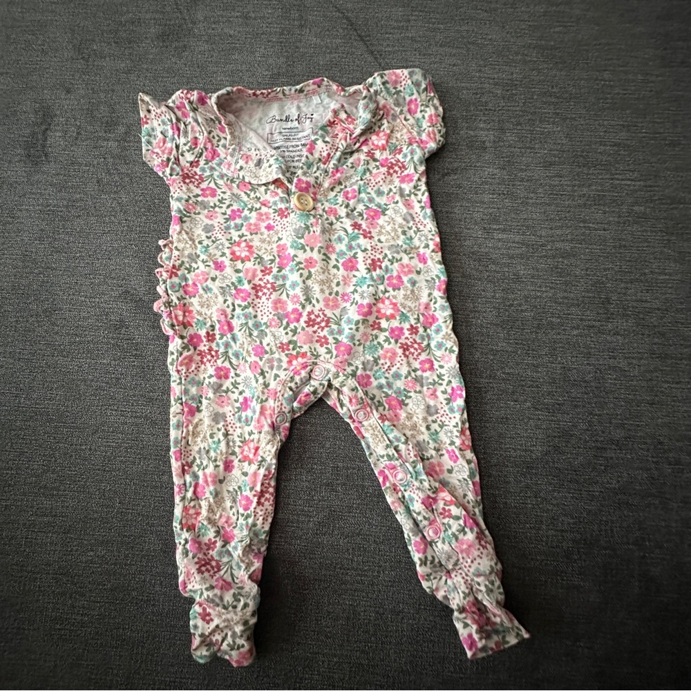 Bundle of Joy size newborn bamboo Floral Baby Romper with Button Detail